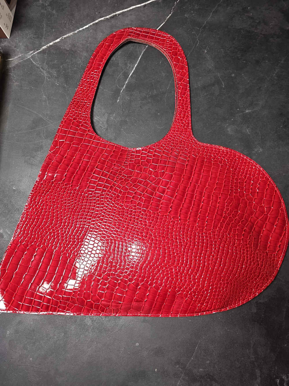 Red Croc-Embossed Heart Tote Bag